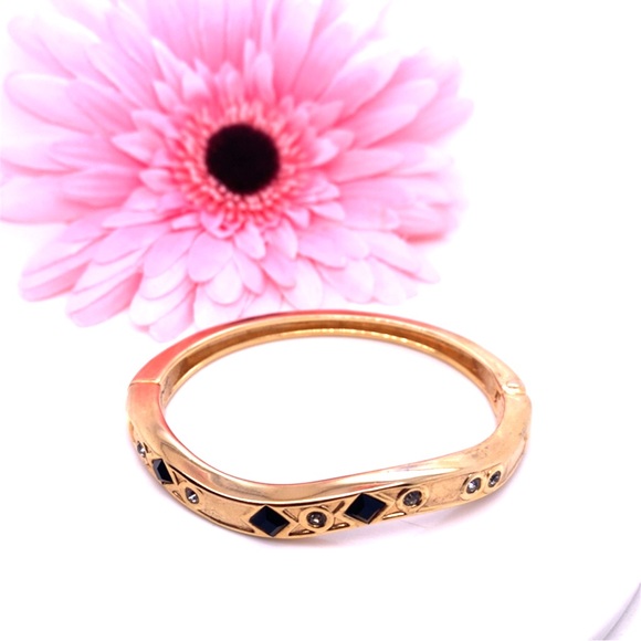 Gold Bangle with Black Accents - Picture 1 of 7